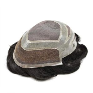 Male hair prosthesis French Lace Front with Durable Mono Top+Free portable wig stand